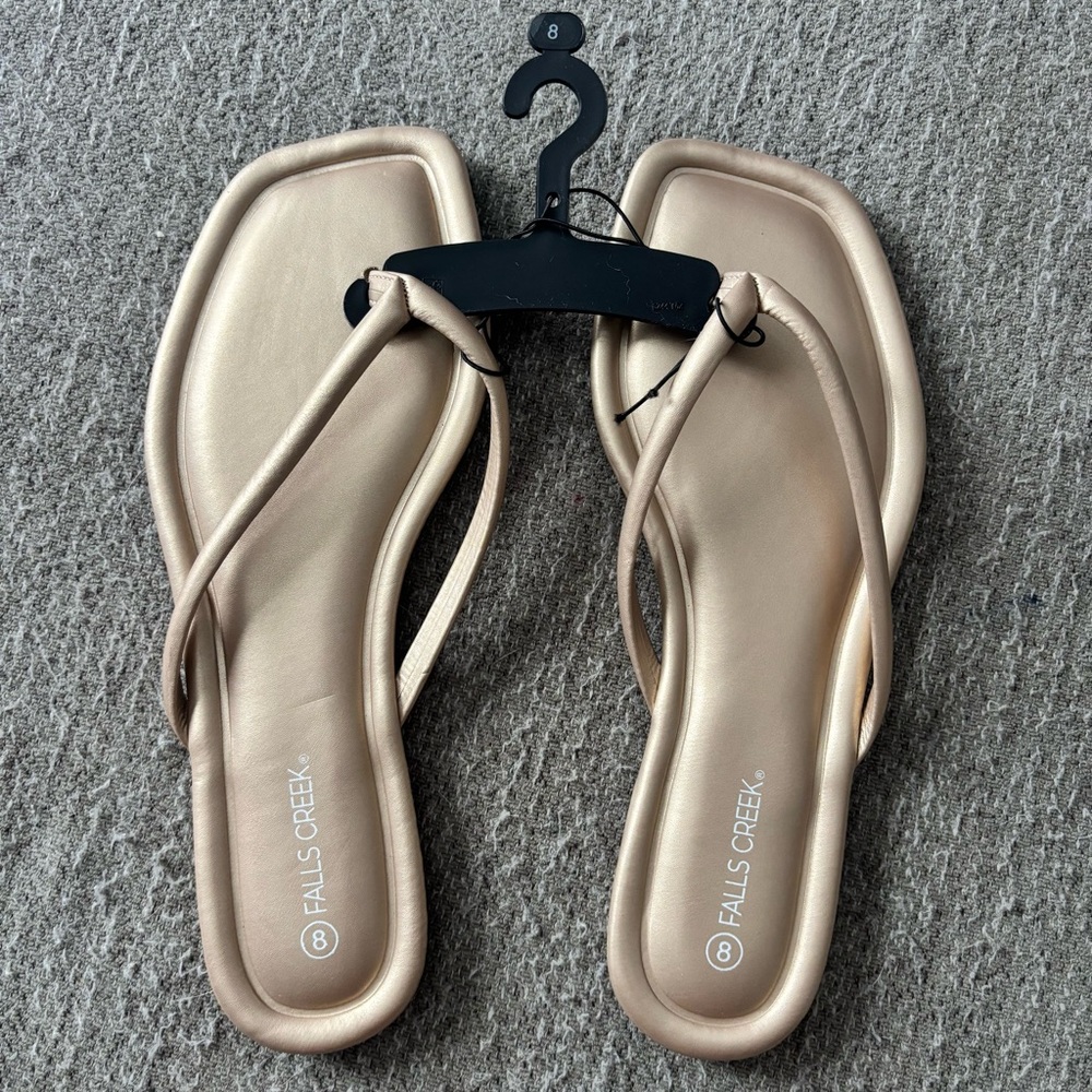 Falls Creek Gold Square Toe Thong Sandals Sizes 7, 8, 9